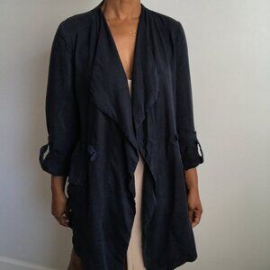ZARA PARKA JACKET NAVY DRAPED SLOUCHY CASUAL TRENCH SMALL